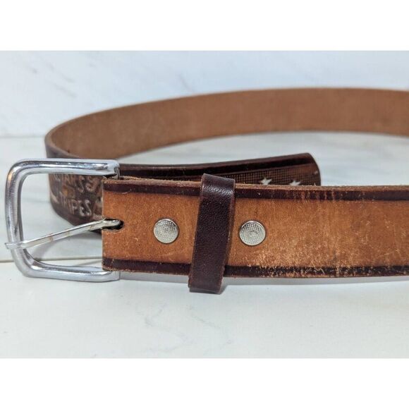 Stars and Stripes American Themed Men's Genuine Brown Leather Belt Sizer 32-36" - Picture 2 of 5